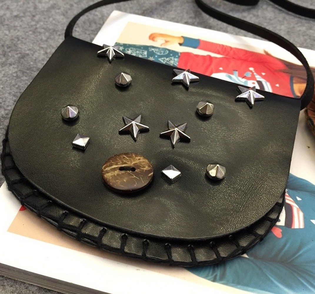 Star Studded Black Leather Messenger Bag PuppetBox