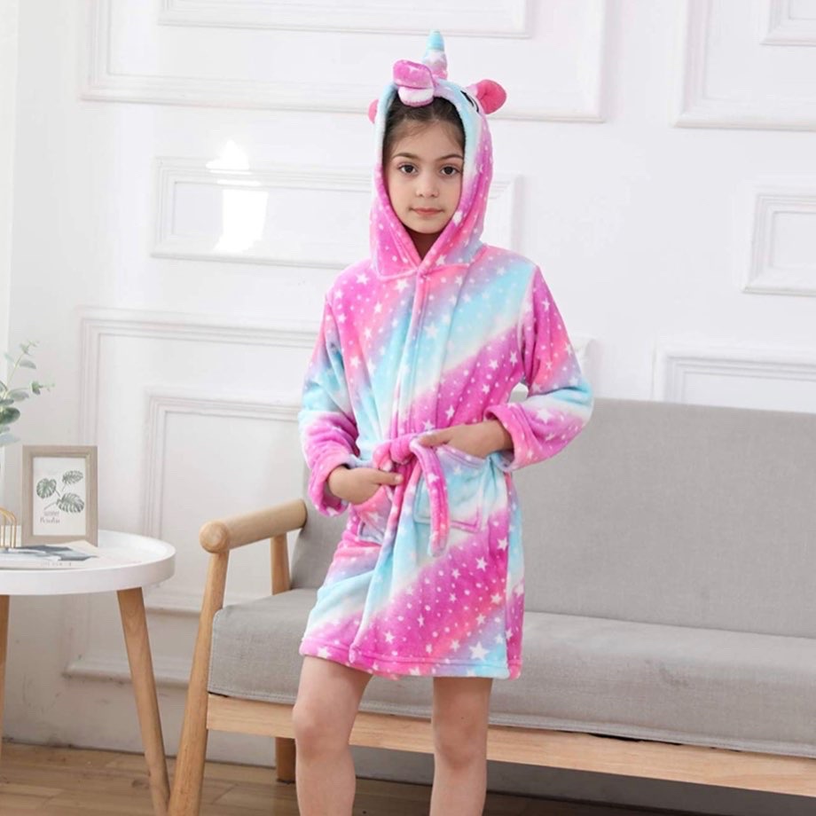 Soft Plush Animal Unicorn Hooded Robe for Baby Girls 
