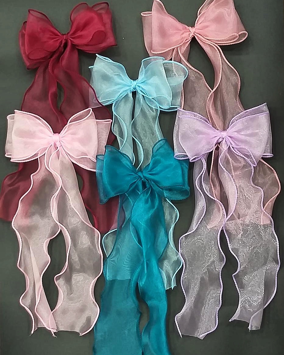 Big Bow Satin Hair ClipPin Multicolored Pack of 2 Hair Ribbon Bow Clips  For Girls Kids Women by The Little Girl Store
